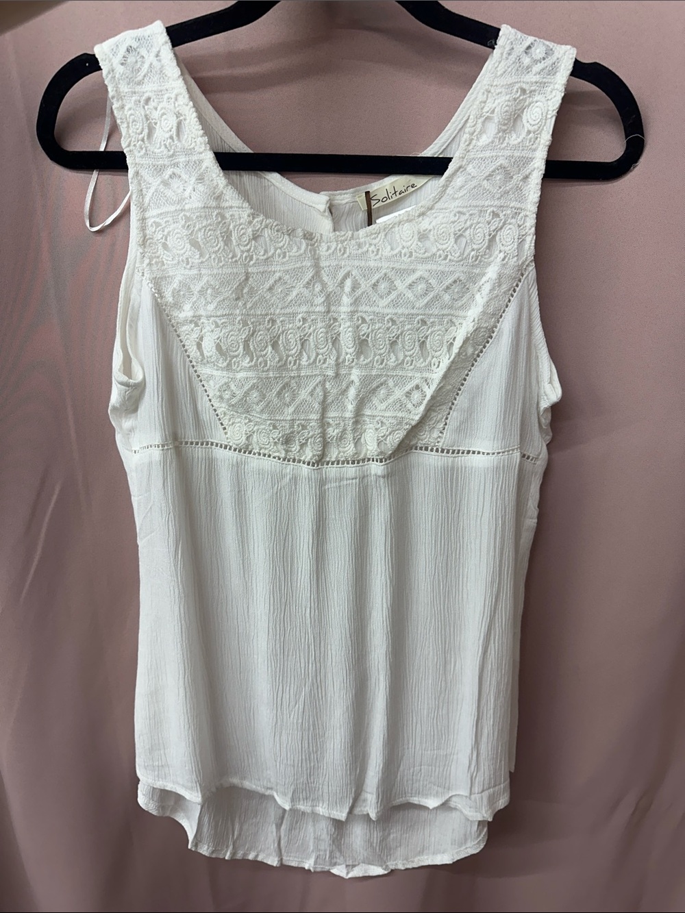 Solitaire White Lace Yoke Sleeveless Tank